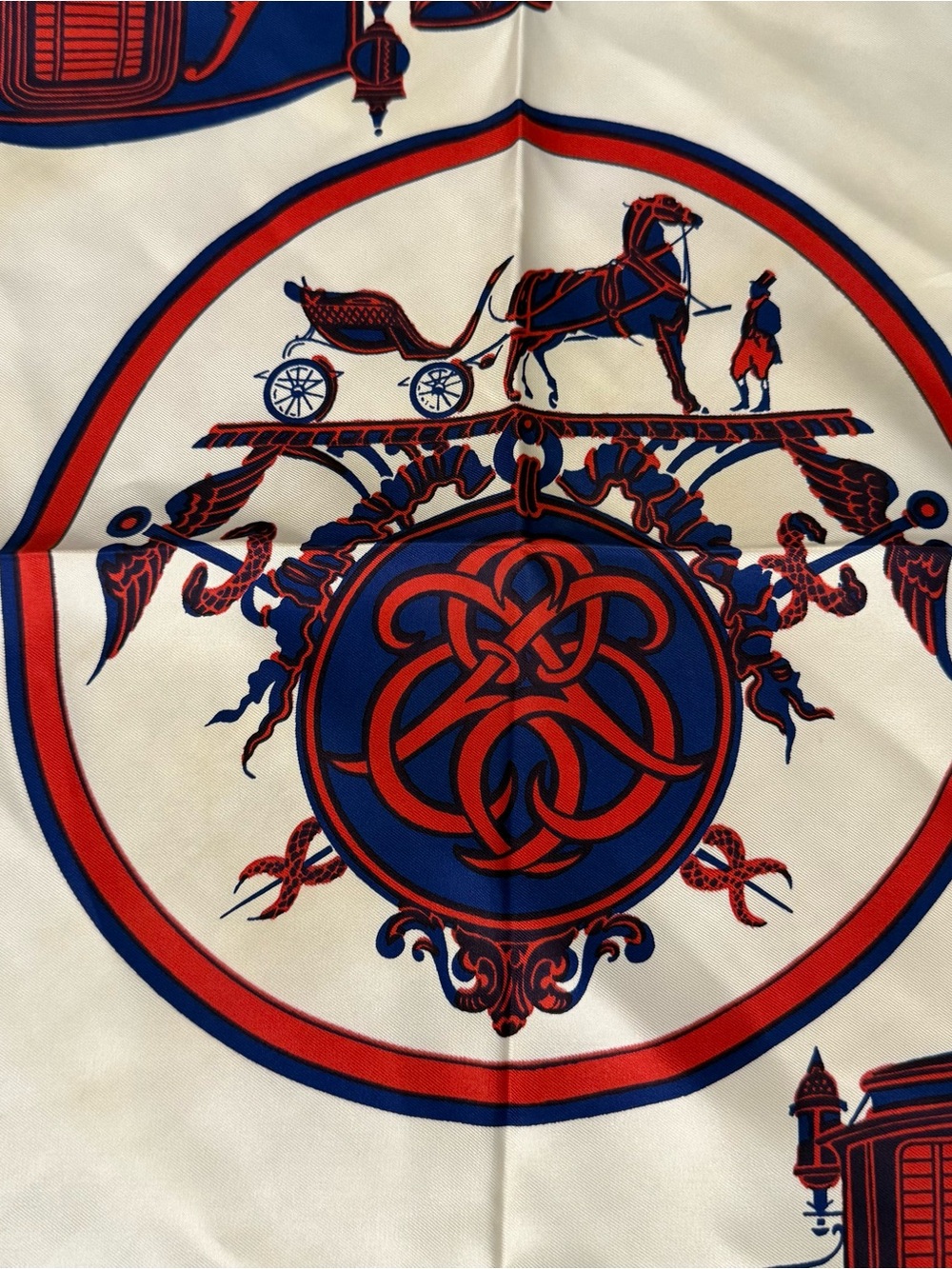 Hermes Red White and Navy Silk Scarf - Picture 7 of 7